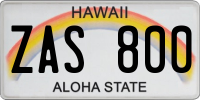 HI license plate ZAS800