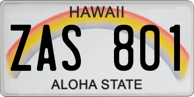 HI license plate ZAS801