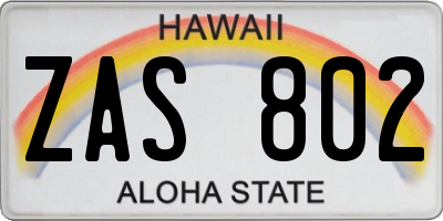 HI license plate ZAS802