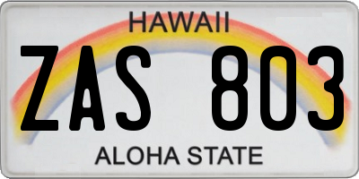 HI license plate ZAS803