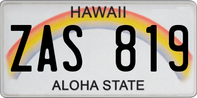 HI license plate ZAS819