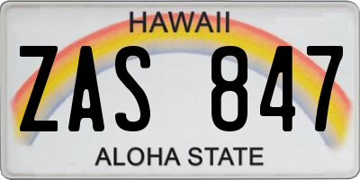 HI license plate ZAS847
