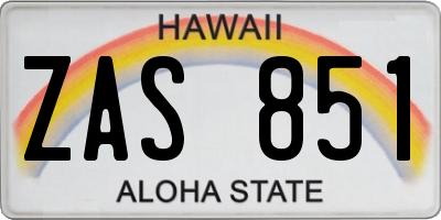 HI license plate ZAS851
