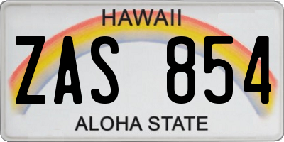 HI license plate ZAS854