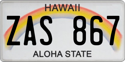HI license plate ZAS867