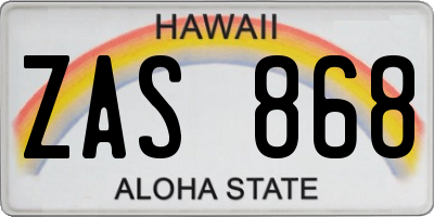 HI license plate ZAS868