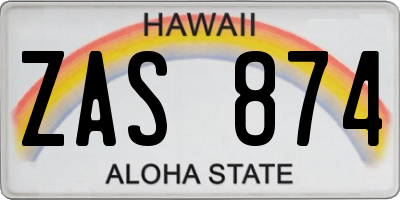 HI license plate ZAS874