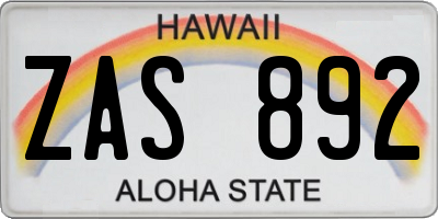 HI license plate ZAS892