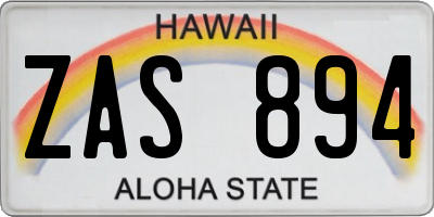 HI license plate ZAS894