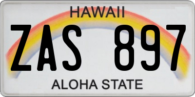 HI license plate ZAS897