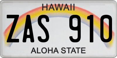 HI license plate ZAS910