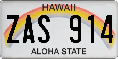 HI license plate ZAS914