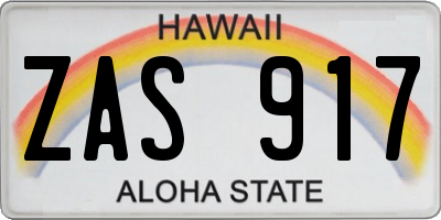 HI license plate ZAS917