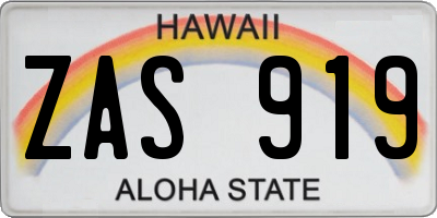 HI license plate ZAS919