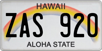 HI license plate ZAS920