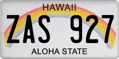 HI license plate ZAS927