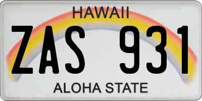 HI license plate ZAS931