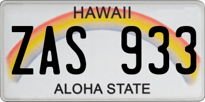 HI license plate ZAS933