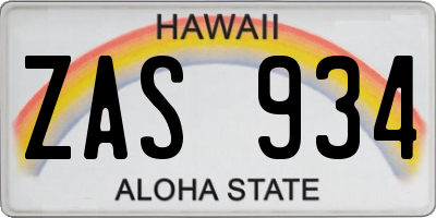 HI license plate ZAS934