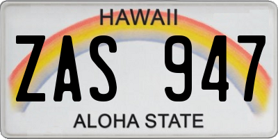 HI license plate ZAS947