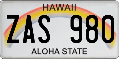 HI license plate ZAS980