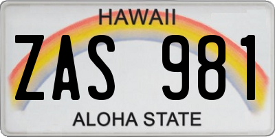 HI license plate ZAS981