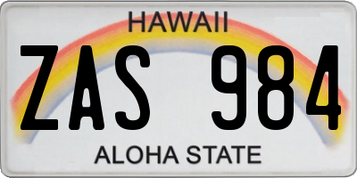 HI license plate ZAS984