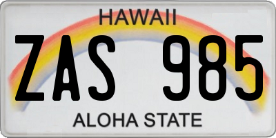 HI license plate ZAS985