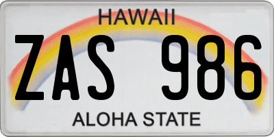 HI license plate ZAS986