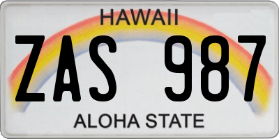 HI license plate ZAS987