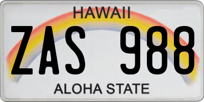 HI license plate ZAS988
