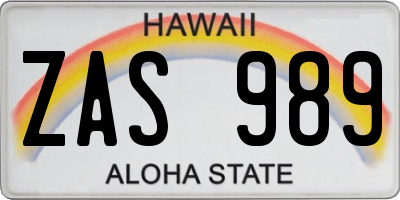 HI license plate ZAS989