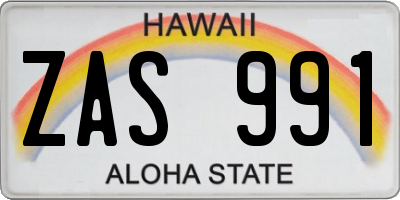 HI license plate ZAS991