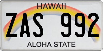 HI license plate ZAS992