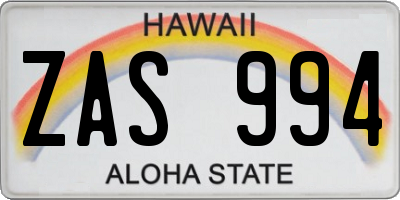 HI license plate ZAS994