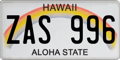 HI license plate ZAS996
