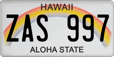 HI license plate ZAS997