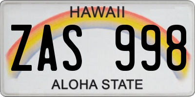 HI license plate ZAS998