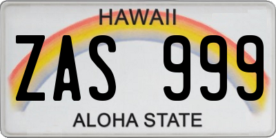 HI license plate ZAS999