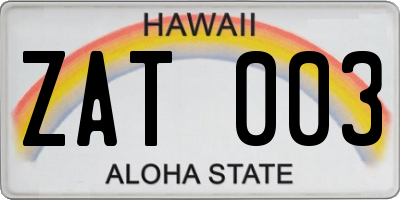 HI license plate ZAT003