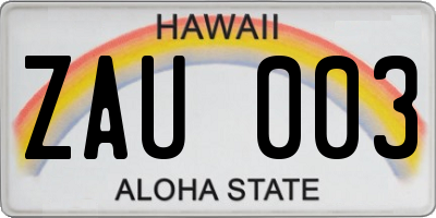 HI license plate ZAU003