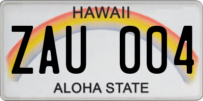 HI license plate ZAU004