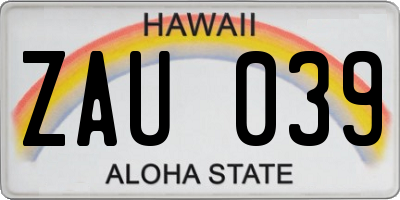 HI license plate ZAU039