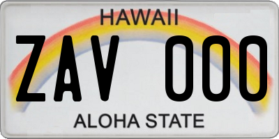 HI license plate ZAV000