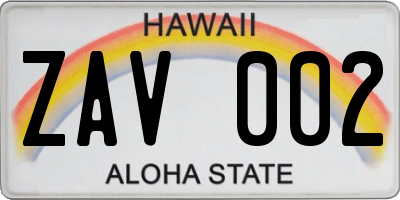 HI license plate ZAV002