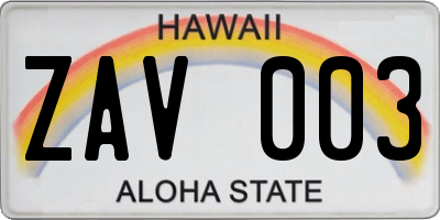 HI license plate ZAV003