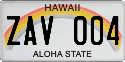 HI license plate ZAV004