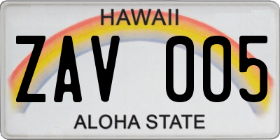 HI license plate ZAV005