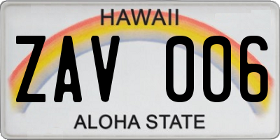 HI license plate ZAV006