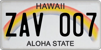 HI license plate ZAV007